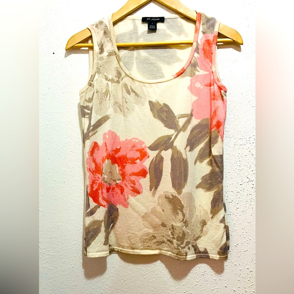 St. John Women's Tank Top - Cream and Coral Floral